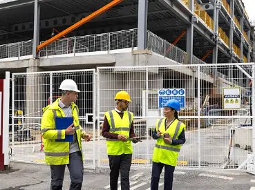 Construction team briefing at the start of a shift